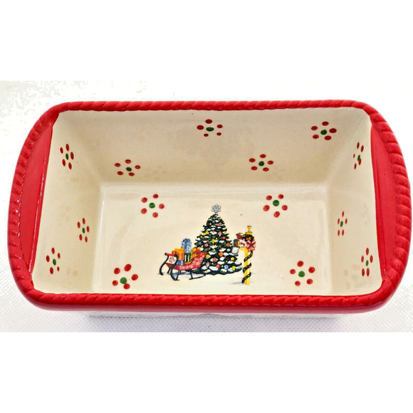 LOAF BAKING DISH-TEMP-TATIONS-Ceramic-Christmas Tree-Holiday Theme-Small - Picture 5 of 9